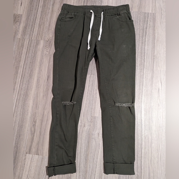 Khaki Green ripped cotton pants - Picture 1 of 3